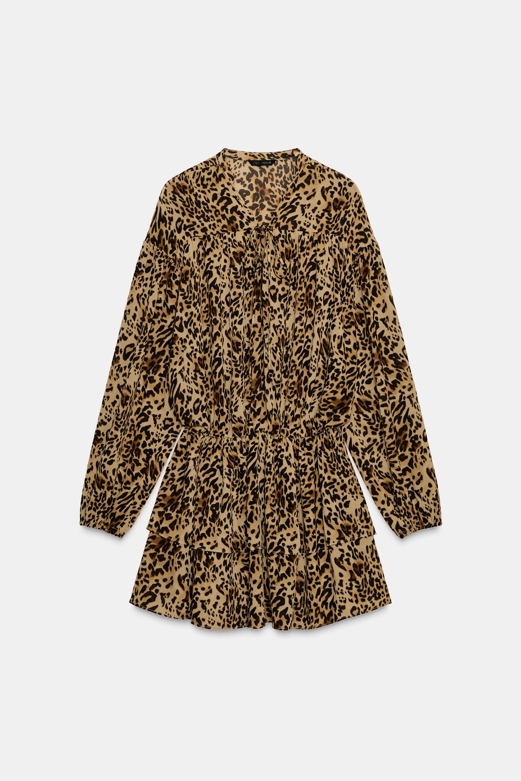 RUFFLED ANIMAL PRINT DRESS